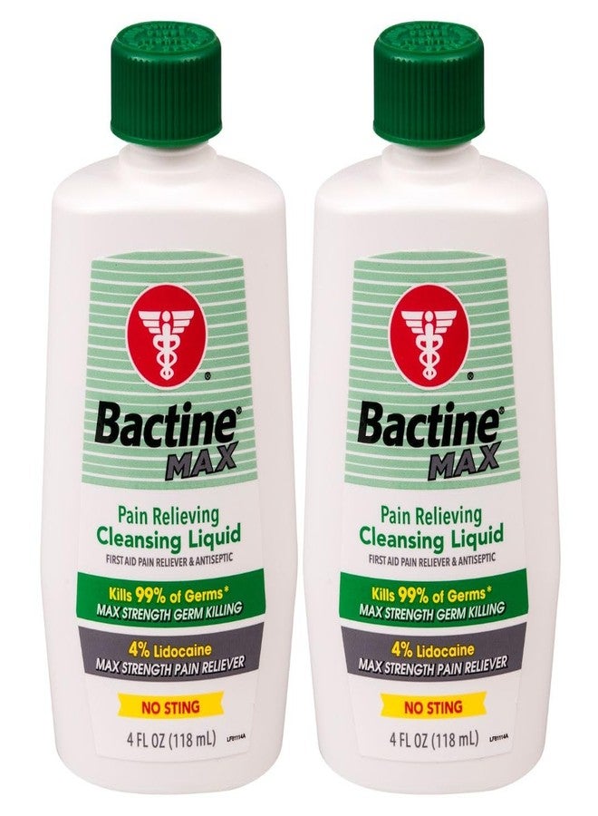 Bactine Max Pain Relieving Cleansing Liquid with Lidocaine, First Aid Pain + Itch Relief, Kills 99% of Germs, 4oz 2 Pack - Image 1